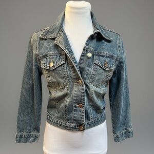 Vintage Bulldog Juniors S CHIC Blue Jean Crop Denim Layering Jacket Coat